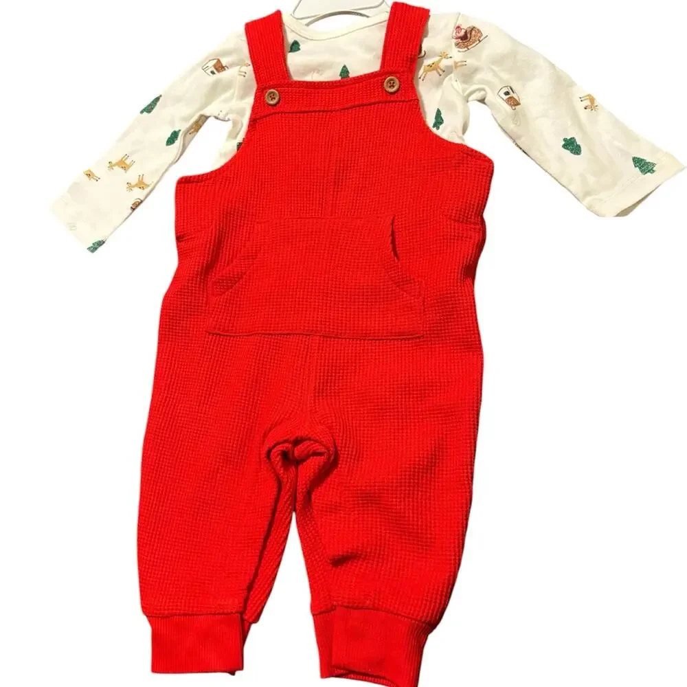 Carter’s NWT 6M boys holiday overalls with Christmas shirt